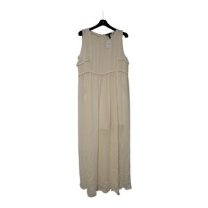 Mango Sheer White‎ Maxi Dress with Thigh-High Slits & Romper Underlayer (Large)